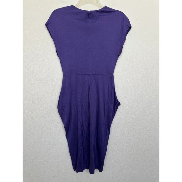Jil Sander Pleated Sheath Dress Knee Length Purple Silk Blend Pockets Women's 0 - Picture 5 of 8